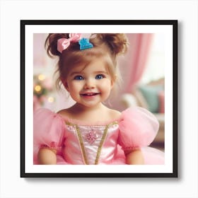 A pink dressed baby smiling Art Print