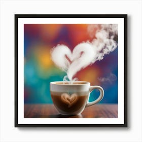 Heart Shaped Coffee Cup With Steam Art Print