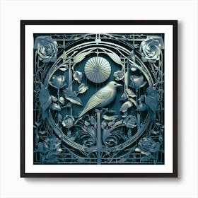 Bird And Roses Metal Wall Art UK Art Print