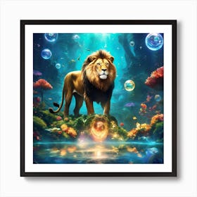 Lion In The Water Art Print