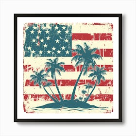 Retro American Flag With Palm Trees 4 Art Print