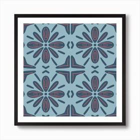 New Blues Floral Tile Art Print