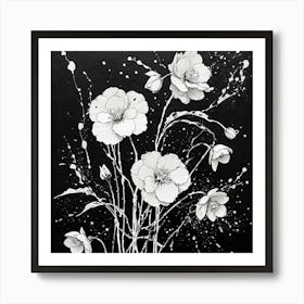 Minimalist Begonias flower with ink splatter accents Art Print