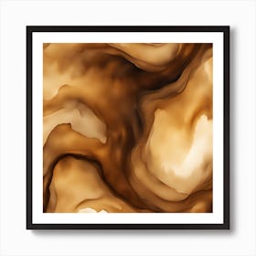 Beautiful brown golden abstract background. Drawn, hand-painted aquarelle. Wet watercolor pattern. Artistic background with copy space for design. Vivid web banner. Liquid, flow, fluid effect. Art Print