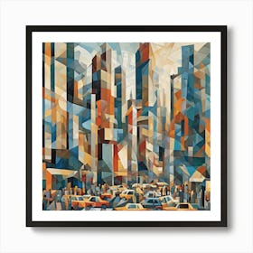 Modern City Scene Fragmented Cubism Style Art Print