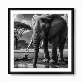 Elephant In The Savannah 2 Art Print
