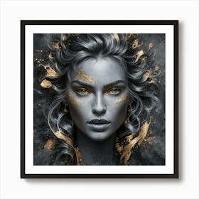 Golden Reverie: Portrait of Grace and Elegance Art Print