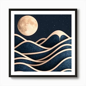 Moon And Waves 75 Art Print