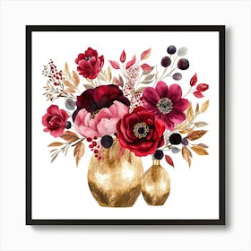 Raspberry Red Magenta Gold Art Print