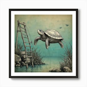 Turtle On Ladder Art Print