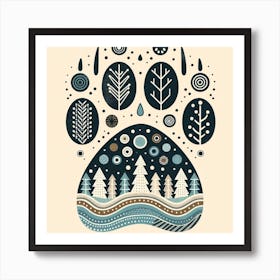 Scandinavian style, Bears footprint with forest 1 Art Print