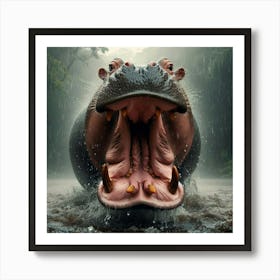 Hippo In The Rain Art Print