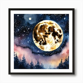 Full Moon in Night Sky Stars Art Print