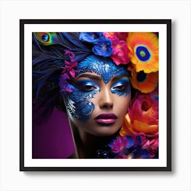 Beautiful Woman With Peacock Feathers Art Print