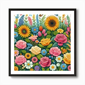 Flower Garden Vector Illustration Art Print