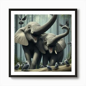 Elephants In The Forest 2 Art Print