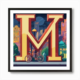 Big Letter M With In The Background A Bicycle (3) Art Print