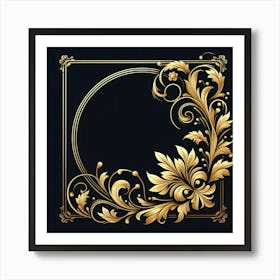 A digital artwork of a golden floral frame with intricate details, perfect for adding a touch of elegance to any room. The frame is made up of a variety of flowers, leaves, and vines, all of which are rendered in great detail. The frame is set against a black background, which makes the gold details stand out even more. The overall effect is one of luxury and sophistication. Art Print