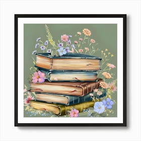 Wildflower Antique Books Art Print