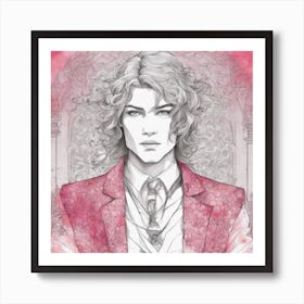 Beguiling Watercolor Painting, Watercolor Texture, A Man, In The Style Of Anime Art, Mustard Hot Pin Art Print