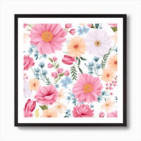 Pink Floral Wallpaper Art Print