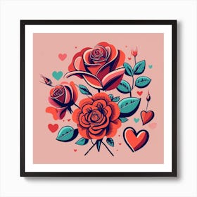 Roses And Hearts Art Print