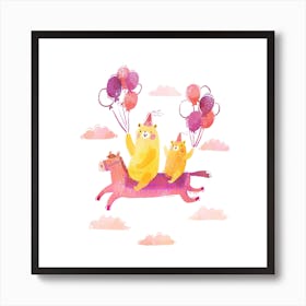 Bears With Flying Horse Square Art Print