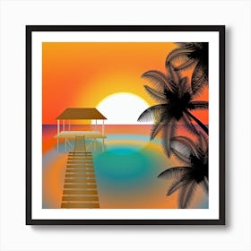 Sunset Beach Beach Palm Ocean 1 Art Print