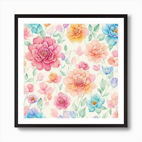 Watercolor Flowers Seamless Pattern 7 Art Print