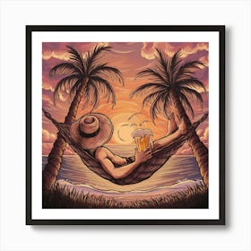 Beer In A Hammock Art Print