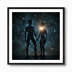 Couple Holding Hands In Space 1 Art Print