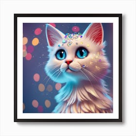 Cartoon Character A White Cat With A Silver Coat (3) Art Print