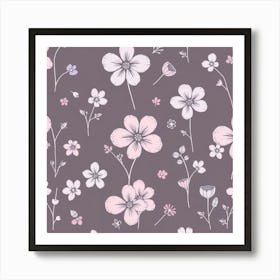 Pink Flowers On A Gray Background Art Print