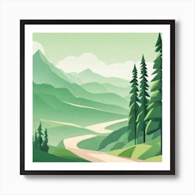 Misty mountains background in green tone 85 Art Print