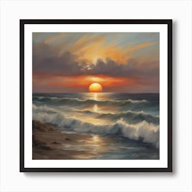 I Want A Wonderful Elegant Painting Of The Sun Setting Behind The Sea (1) Art Print