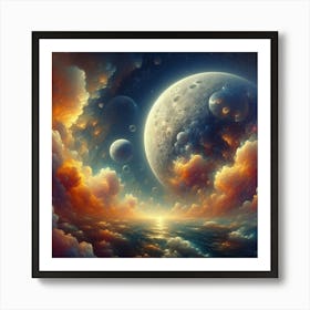 Moon over water Art Print