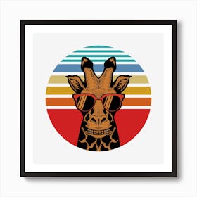 Giraffe With Sunglasses Sunset Retro Art Print