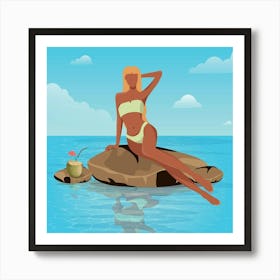 Woman On A Rock Art Print