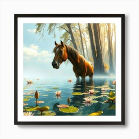 Horse In The Water 2 Art Print