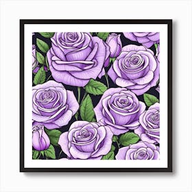 Seamless Pattern With Purple Roses 1 Art Print