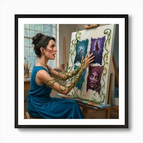 An Artist Sits In Her Studio Her Brush Poised Art Print