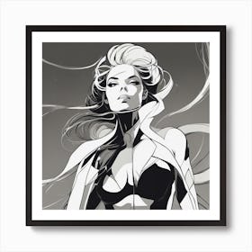 Negative Space Comic Art, Fierce Heroine, Silhouette, Black And White Backdrop, Clean Lines, Minima (3) Art Print