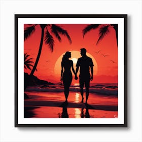 Couple At Sunset Art Print