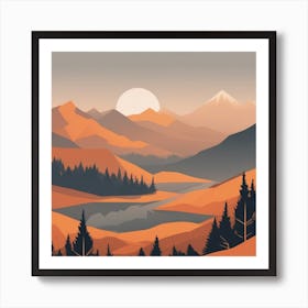 Misty mountains background in orange tone 44 Art Print