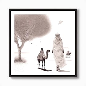 Camel And The Woman 1 Art Print