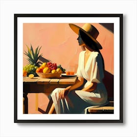 Woman Sitting At Table With Fruit Art Print