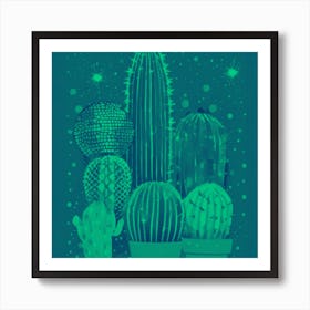 Cactus Night Cacti And Disco Ball Art Print Art Print