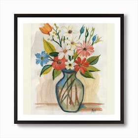 Bouquet of flowers inside a vase. Abstract artistic drawing 3 Art Print