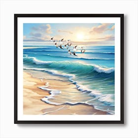 Seagulls On The Beach Art Print