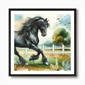 Black Horse In The Field 1 Art Print